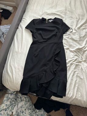 Calvin Klein Black Short-Sleeve Ruffle Wrap Dress